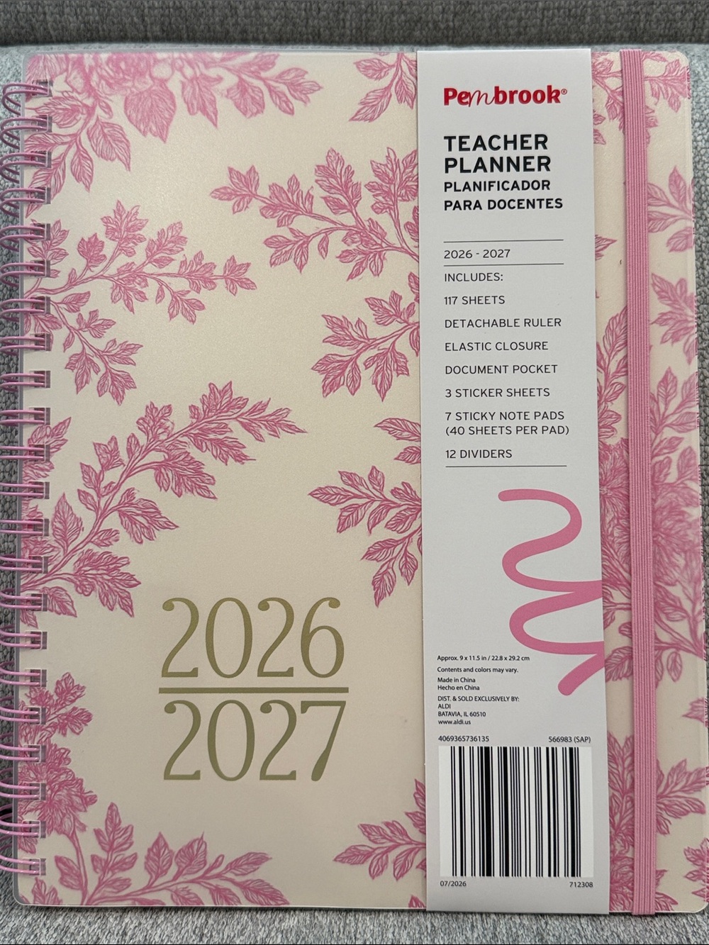 Penbrook Teacher Planner 2026-2027 - pink  floral